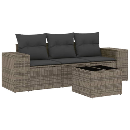 4-tlg. Garten-Sofagarnitur mit Kissen Grau Poly Rattan