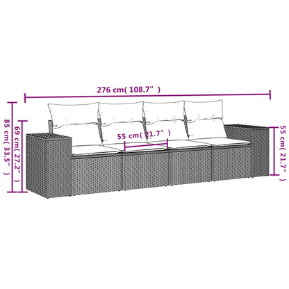 4-tlg. Garten-Sofagarnitur mit Kissen Beige Poly Rattan