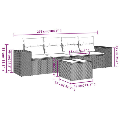 5-tlg. Garten-Sofagarnitur mit Kissen Schwarz Poly Rattan