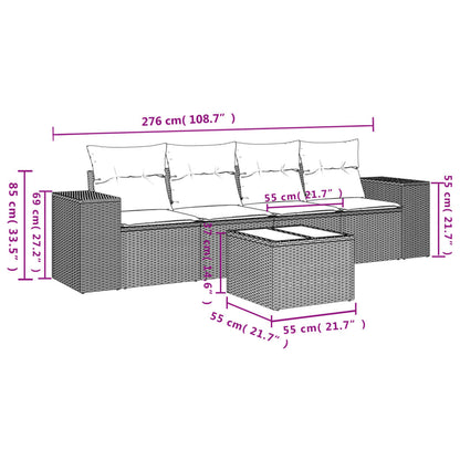 5-tlg. Garten-Sofagarnitur mit Kissen Beige Poly Rattan