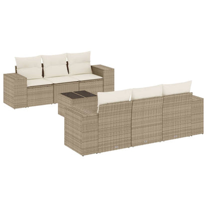 7-tlg. Garten-Sofagarnitur mit Kissen Beige Poly Rattan