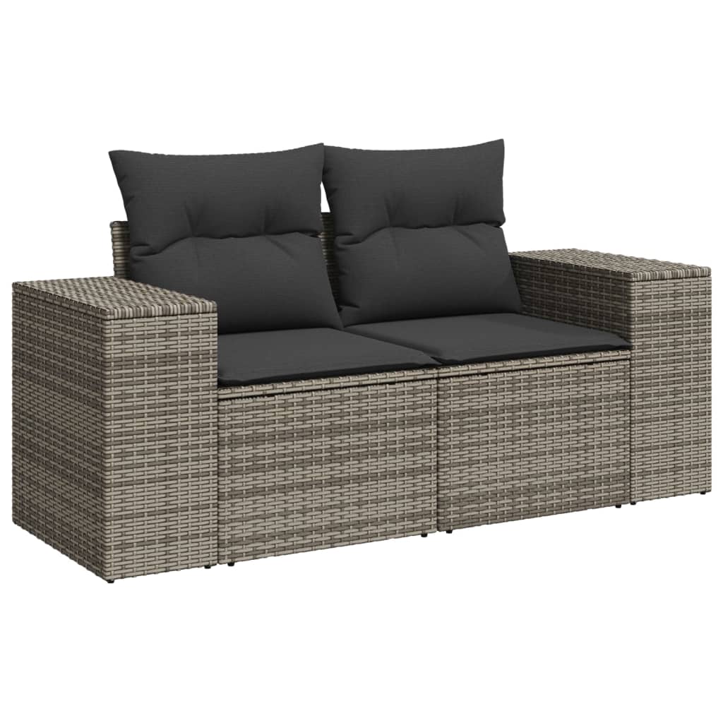 7-tlg. Garten-Sofagarnitur mit Kissen Grau Poly Rattan