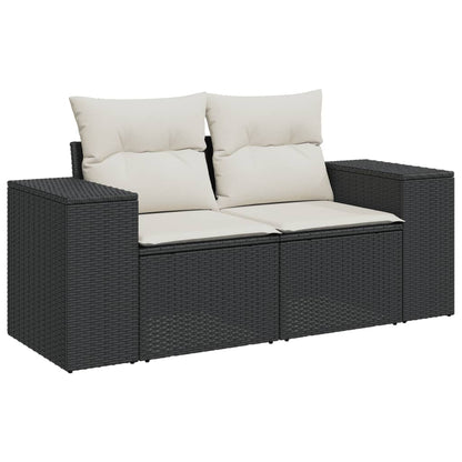 7-tlg. Garten-Sofagarnitur mit Kissen Schwarz Poly Rattan