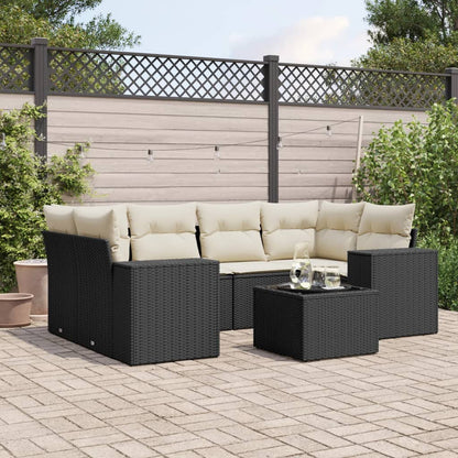 7-tlg. Garten-Sofagarnitur mit Kissen Schwarz Poly Rattan