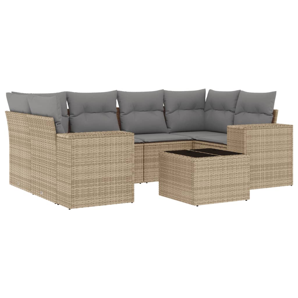 7-tlg. Garten-Sofagarnitur mit Kissen Beige Poly Rattan