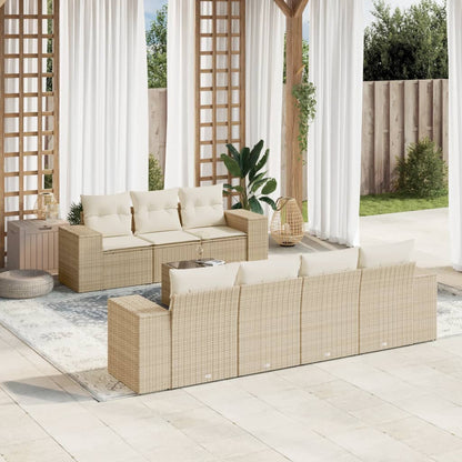 8-tlg. Garten-Sofagarnitur mit Kissen Beige Poly Rattan