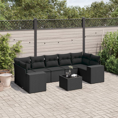 8-tlg. Garten-Sofagarnitur mit Kissen Schwarz Poly Rattan