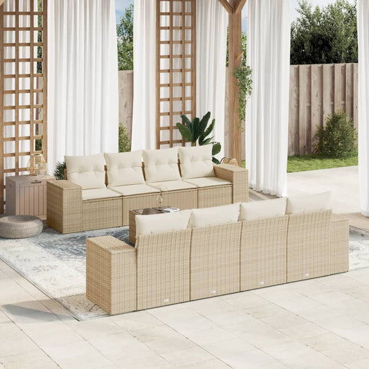 9-tlg. Garten-Sofagarnitur mit Kissen Beige Poly Rattan