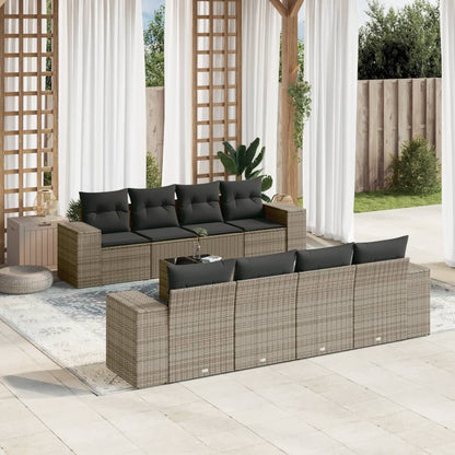 9-tlg. Garten-Sofagarnitur mit Kissen Grau Poly Rattan