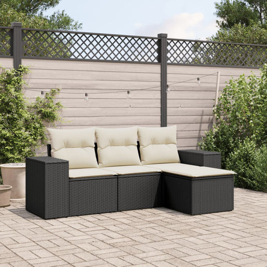 4-tlg. Garten-Sofagarnitur mit Kissen Schwarz Poly Rattan