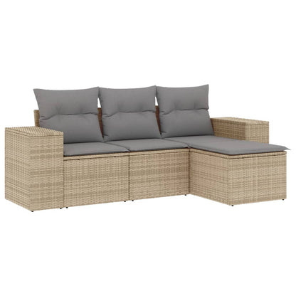 4-tlg. Garten-Sofagarnitur mit Kissen Beige Poly Rattan