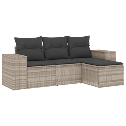 4-tlg. Garten-Sofagarnitur mit Kissen Hellgrau Poly Rattan