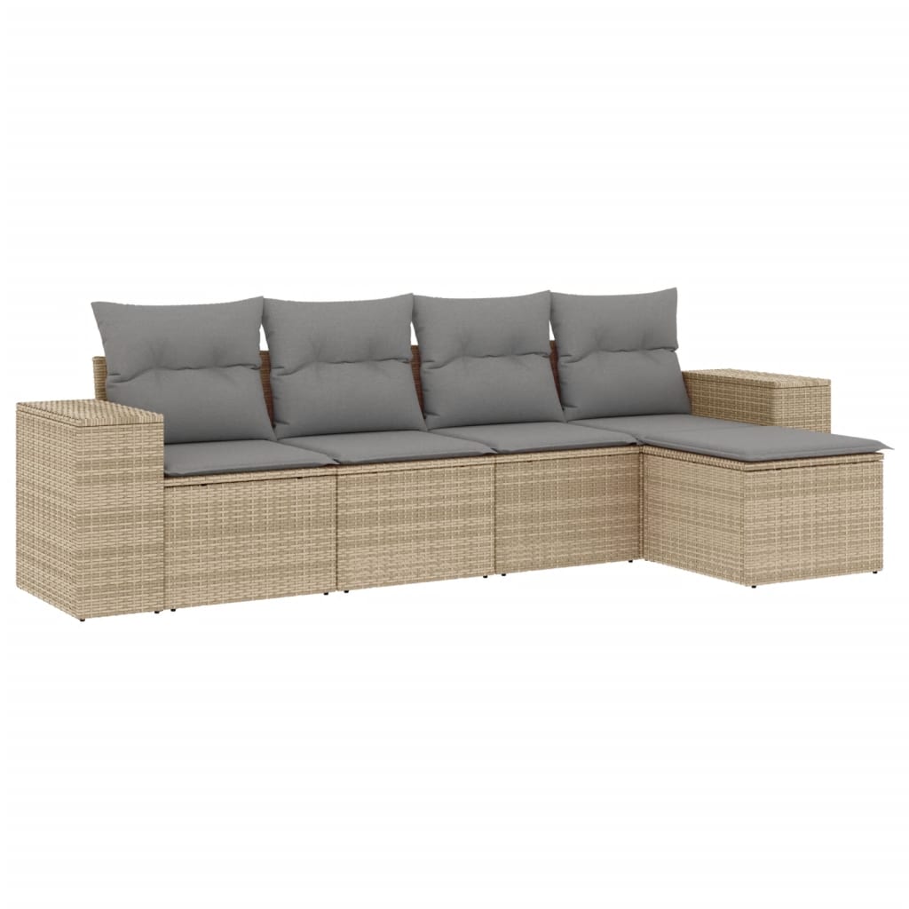 5-tlg. Garten-Sofagarnitur mit Kissen Beige Poly Rattan