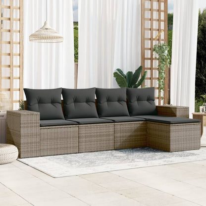 5-tlg. Garten-Sofagarnitur mit Kissen Grau Poly Rattan