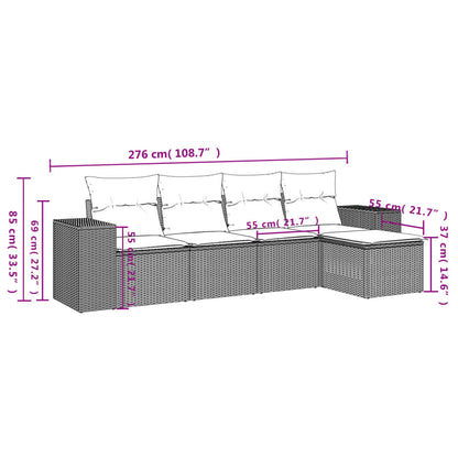 5-tlg. Garten-Sofagarnitur mit Kissen Hellgrau Poly Rattan