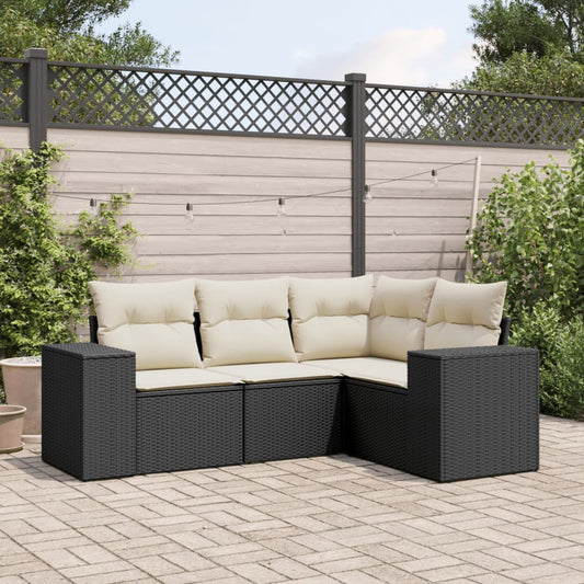 4-tlg. Garten-Sofagarnitur mit Kissen Schwarz Poly Rattan