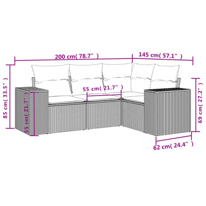 4-tlg. Garten-Sofagarnitur mit Kissen Grau Poly Rattan