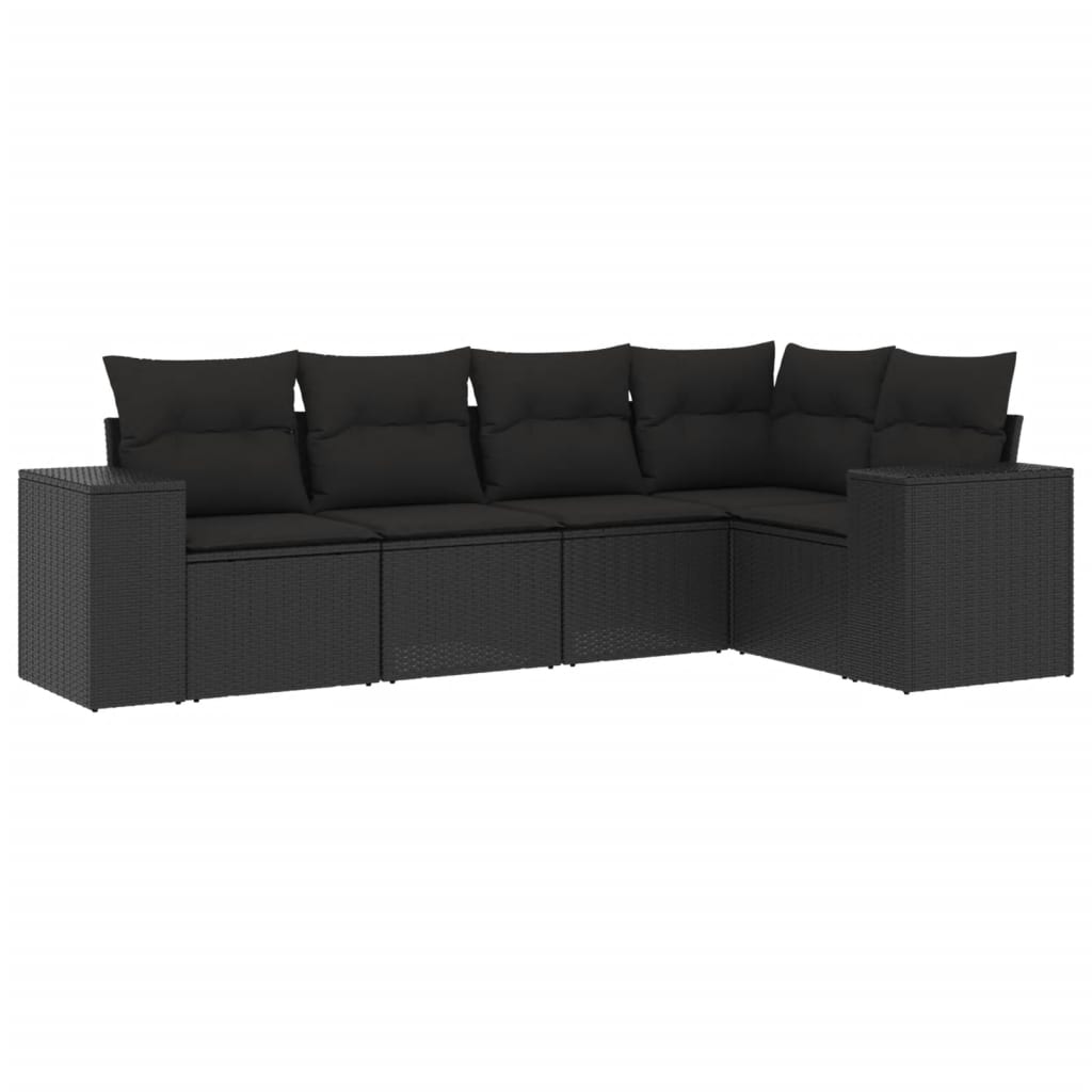 5-tlg. Garten-Sofagarnitur mit Kissen Schwarz Poly Rattan