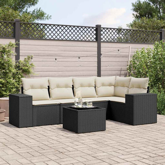 6-tlg. Garten-Sofagarnitur mit Kissen Schwarz Poly Rattan