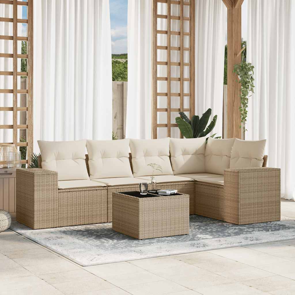 6-tlg. Garten-Sofagarnitur mit Kissen Beige Poly Rattan