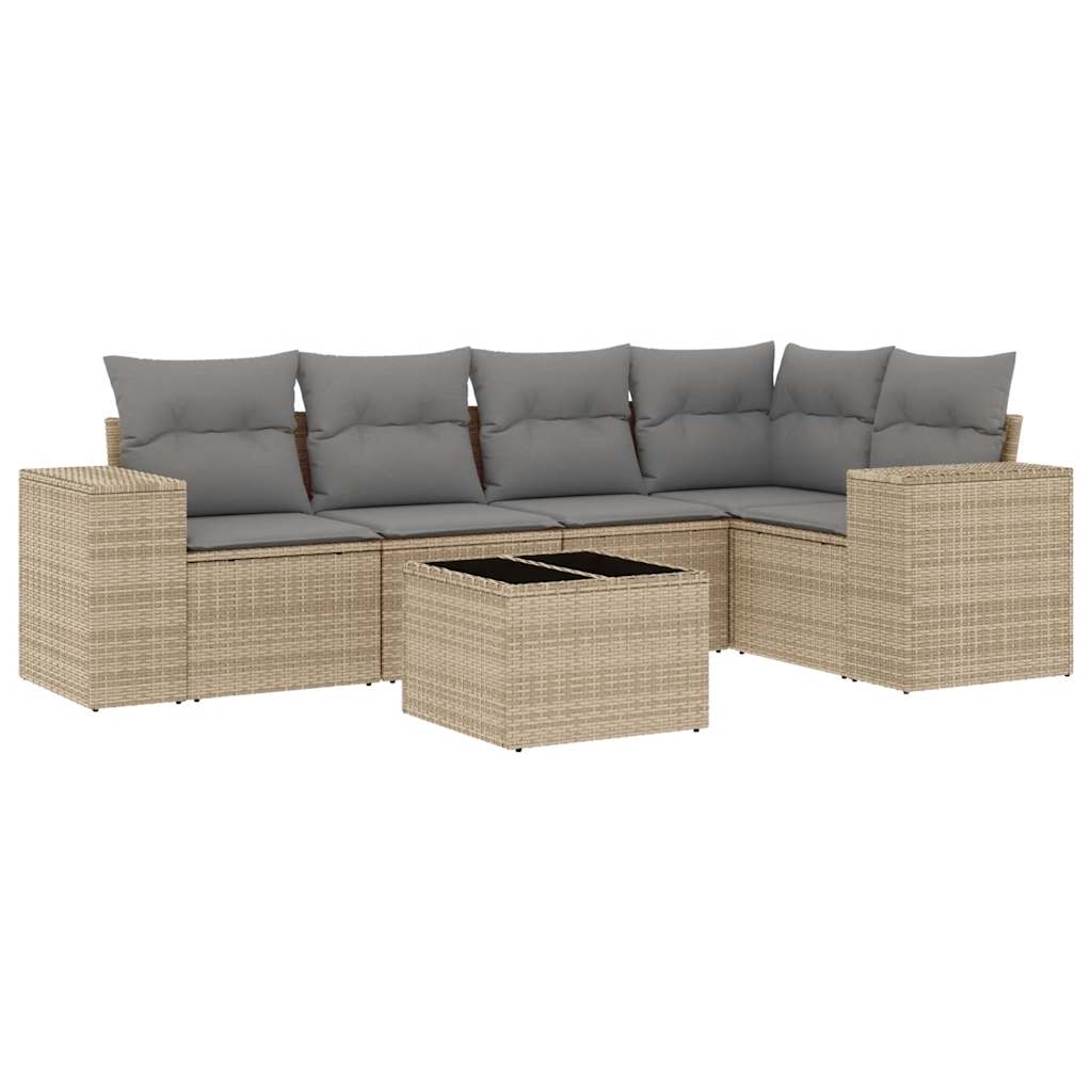 6-tlg. Garten-Sofagarnitur mit Kissen Beige Poly Rattan