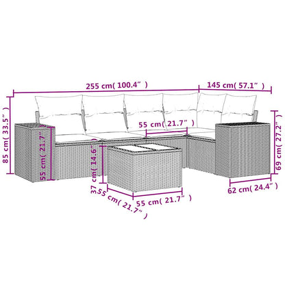 6-tlg. Garten-Sofagarnitur mit Kissen Beige Poly Rattan