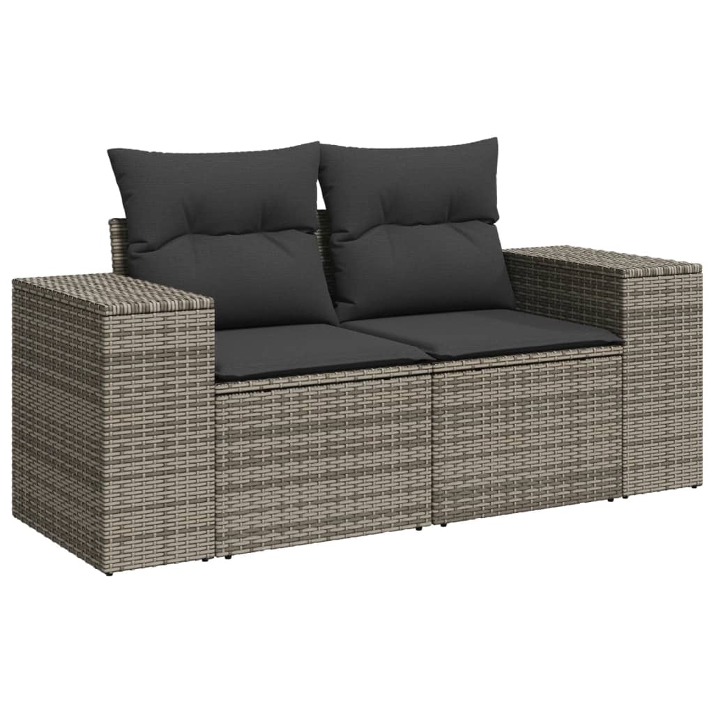 10-tlg. Garten-Sofagarnitur mit Kissen Grau Poly Rattan