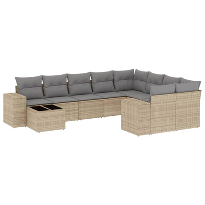 10-tlg. Garten-Sofagarnitur mit Kissen Beige Poly Rattan