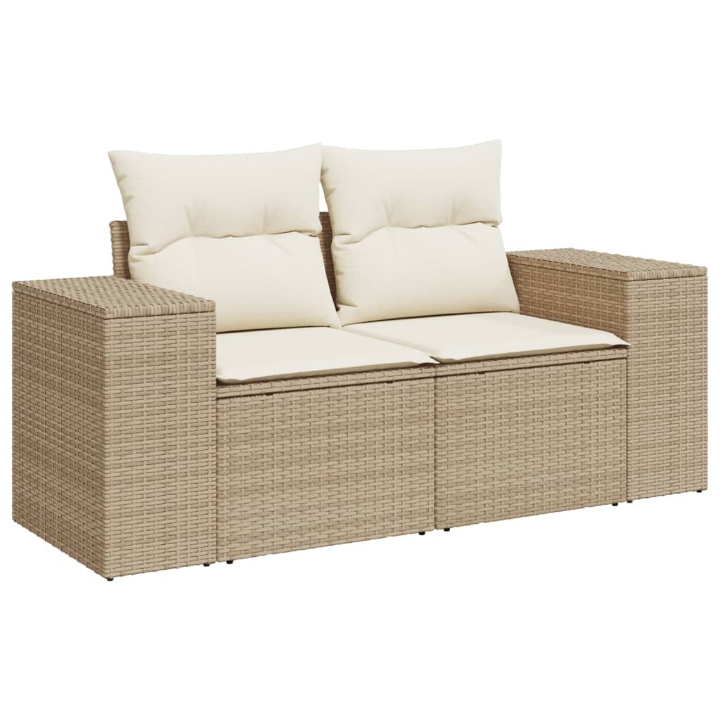 11-tlg. Garten-Sofagarnitur mit Kissen Beige Poly Rattan