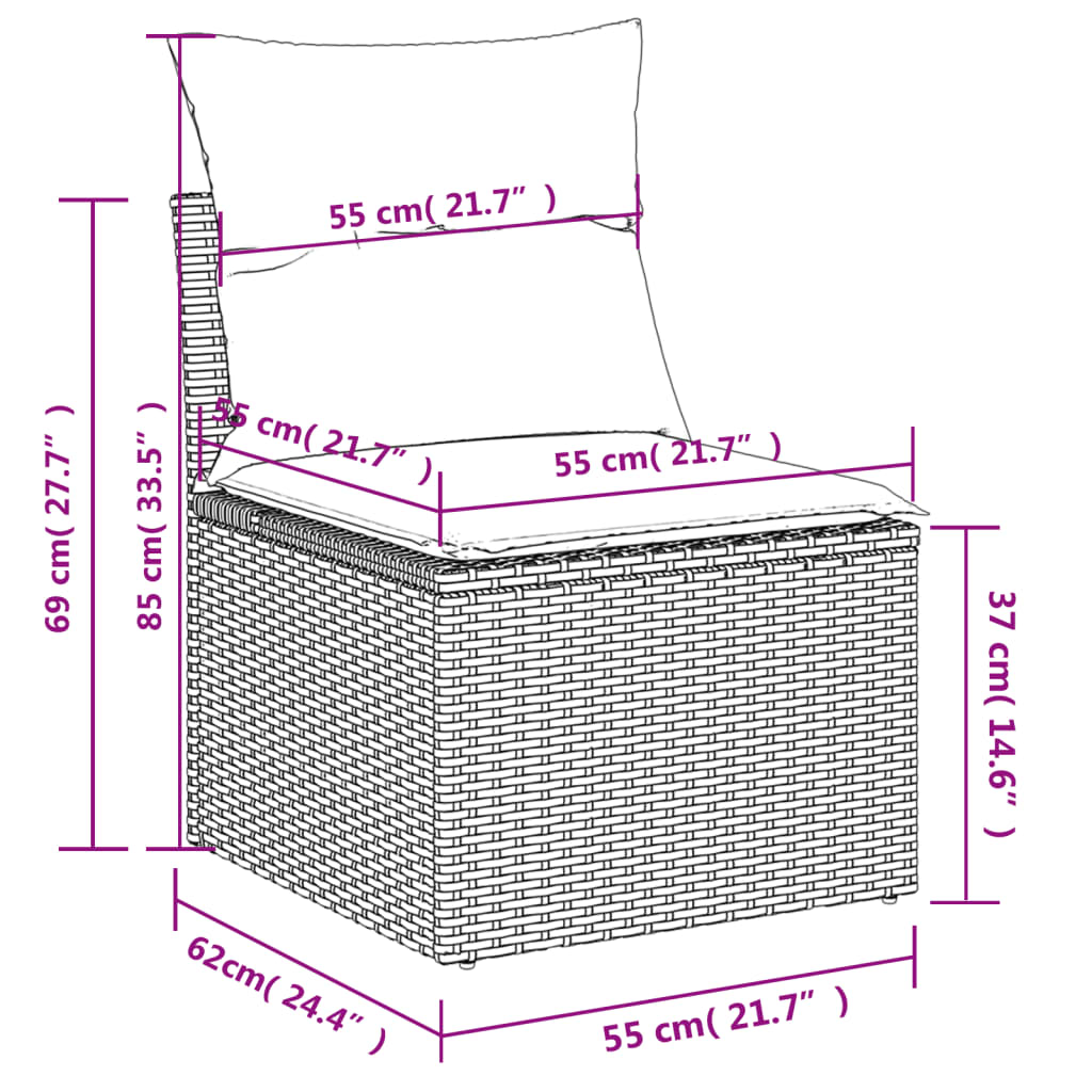 11-tlg. Garten-Sofagarnitur mit Kissen Schwarz Poly Rattan