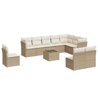 11-tlg. Garten-Sofagarnitur mit Kissen Beige Poly Rattan