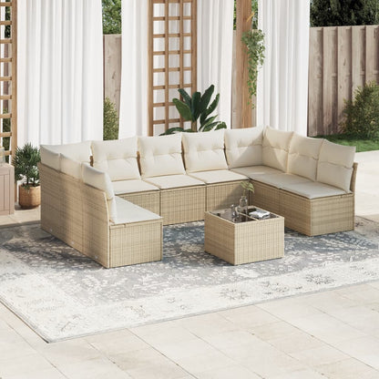 10-tlg. Garten-Sofagarnitur mit Kissen Beige Poly Rattan