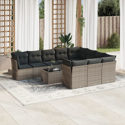 11-tlg. Garten-Sofagarnitur mit Kissen Grau Poly Rattan