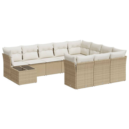 11-tlg. Garten-Sofagarnitur mit Kissen Beige Poly Rattan