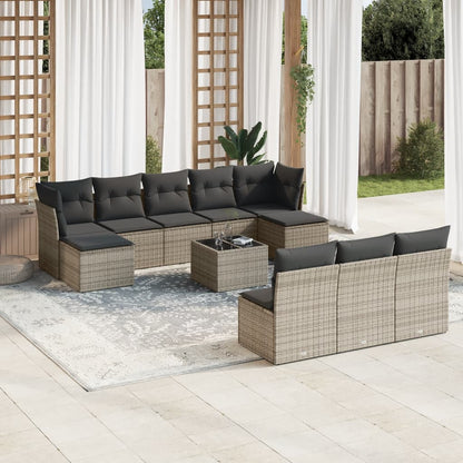 11-tlg. Garten-Sofagarnitur mit Kissen Grau Poly Rattan