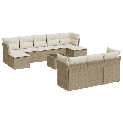 11-tlg. Garten-Sofagarnitur mit Kissen Beige Poly Rattan