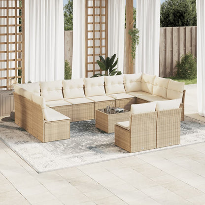 13-tlg. Garten-Sofagarnitur mit Kissen Beige Poly Rattan