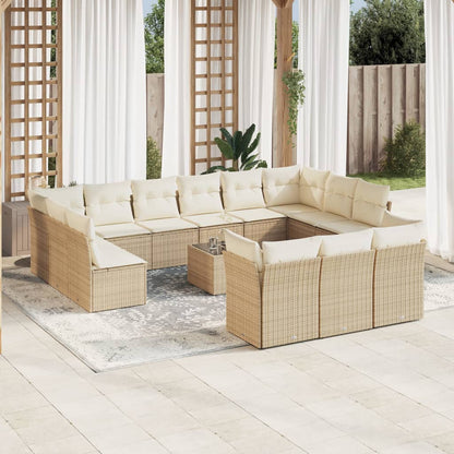 14-tlg. Garten-Sofagarnitur mit Kissen Beige Poly Rattan