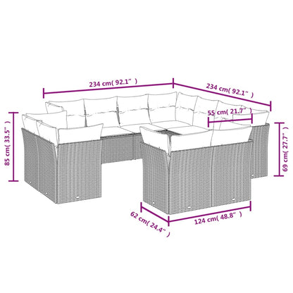 11-tlg. Garten-Sofagarnitur mit Kissen Braun Poly Rattan