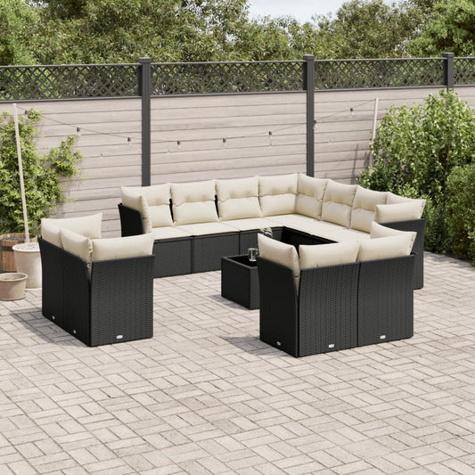 12-tlg. Garten-Sofagarnitur mit Kissen Schwarz Poly Rattan