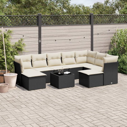 10-tlg. Garten-Sofagarnitur mit Kissen Schwarz Poly Rattan