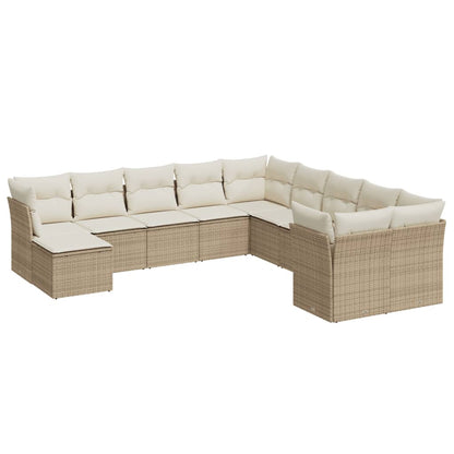 11-tlg. Garten-Sofagarnitur mit Kissen Beige Poly Rattan