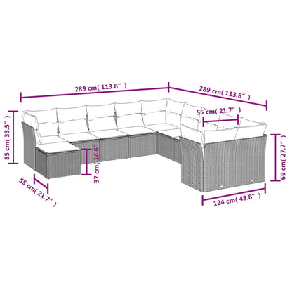 11-tlg. Garten-Sofagarnitur mit Kissen Grau Poly Rattan