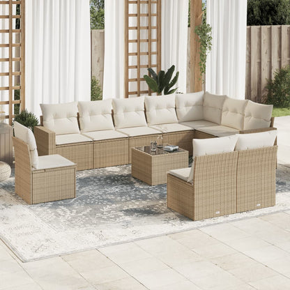 11-tlg. Garten-Sofagarnitur mit Kissen Beige Poly Rattan