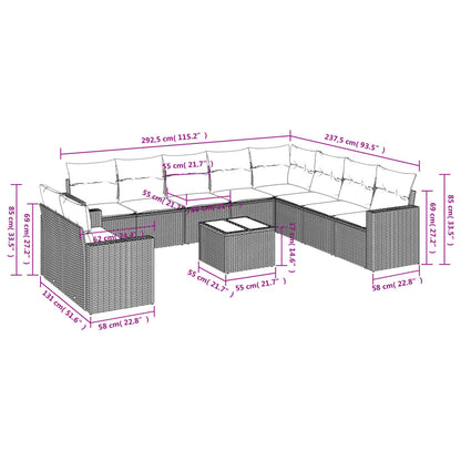 11-tlg. Garten-Sofagarnitur mit Kissen Grau Poly Rattan