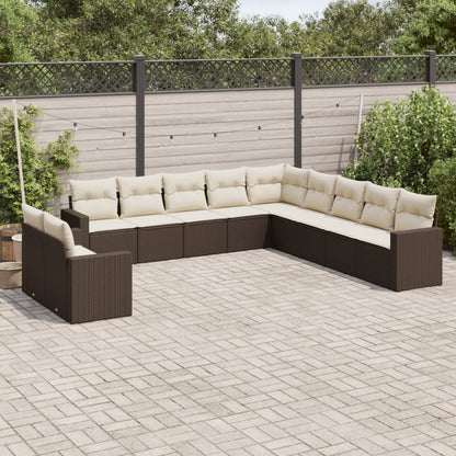 11-tlg. Garten-Sofagarnitur mit Kissen Braun Poly Rattan