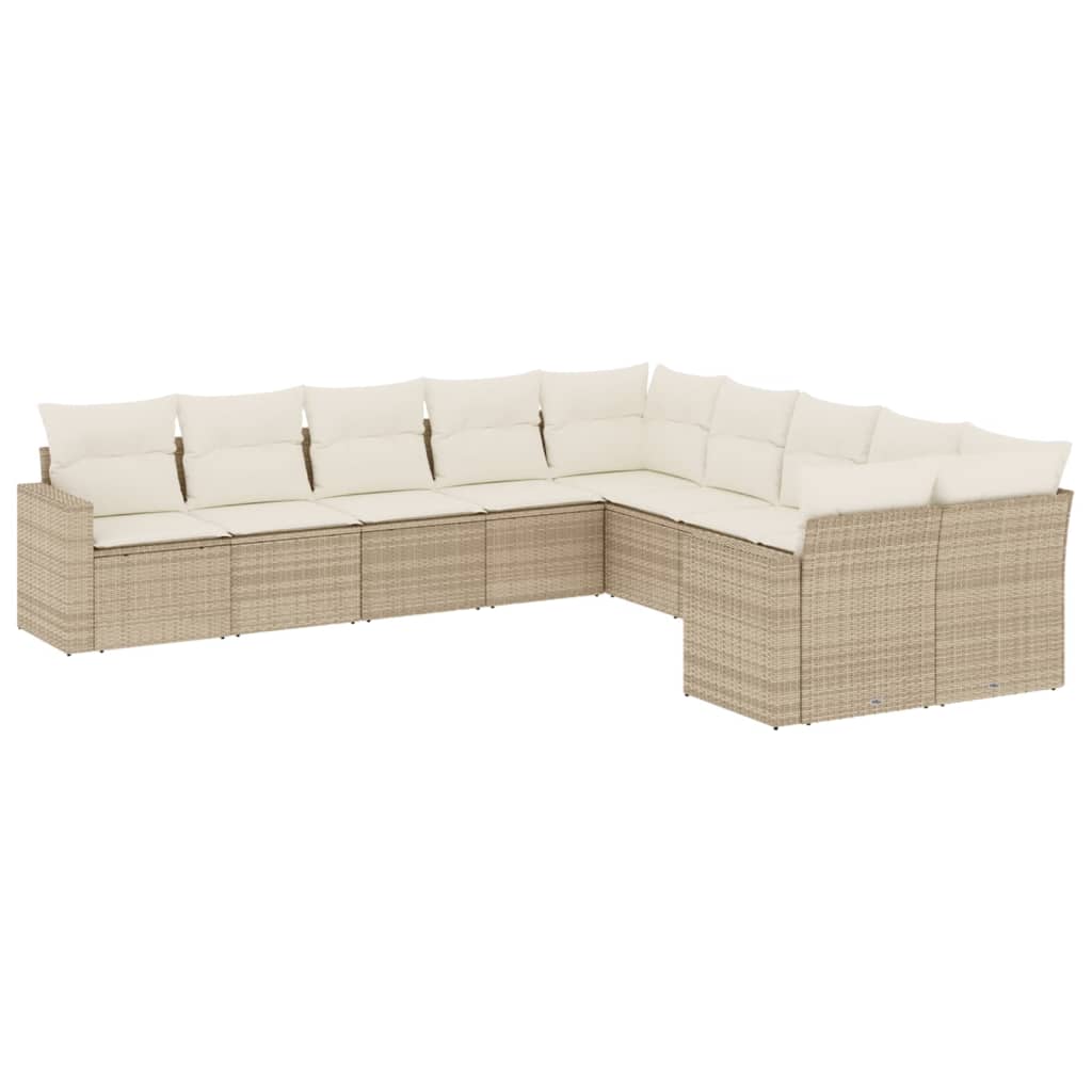 10-tlg. Garten-Sofagarnitur mit Kissen Beige Poly Rattan