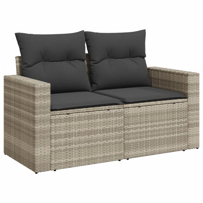 10-tlg. Garten-Sofagarnitur mit Kissen Hellgrau Poly Rattan