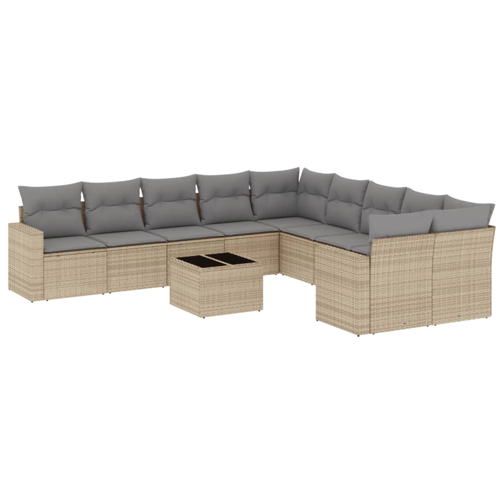 11-tlg. Garten-Sofagarnitur mit Kissen Beige Poly Rattan