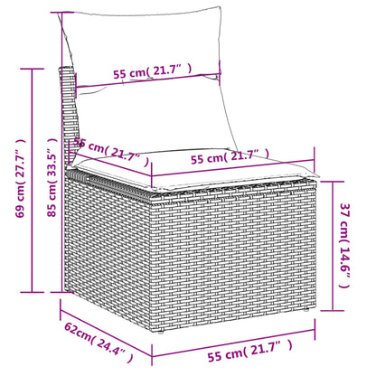 11-tlg. Garten-Sofagarnitur mit Kissen Hellgrau Poly Rattan